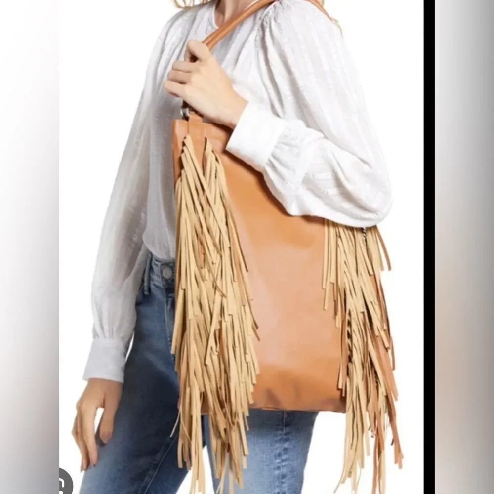 Area Stars Fringe Faux Leather Hobo Bag NWT Retail 98.00